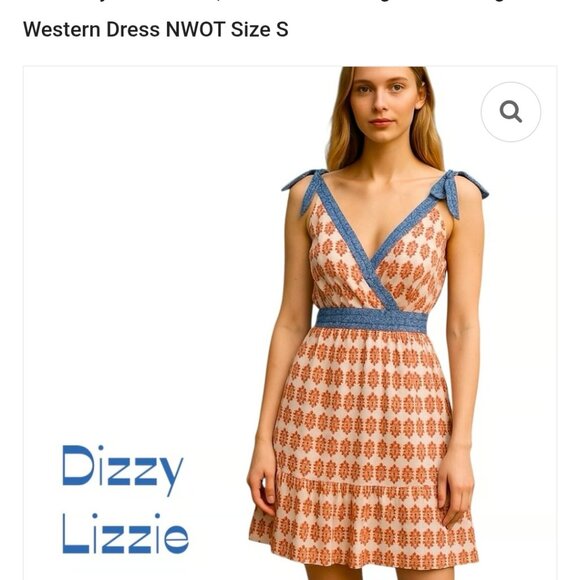 Dizzy Lizzy western Cotton red white blue tie shoulder Rockabilly Country Dress - Picture 5 of 7